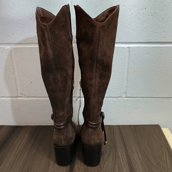 Dolce Vita Brown Suede Knee High Western Boots Pointed Toe Block Heel Zip Size 5 - Picture 5 of 16